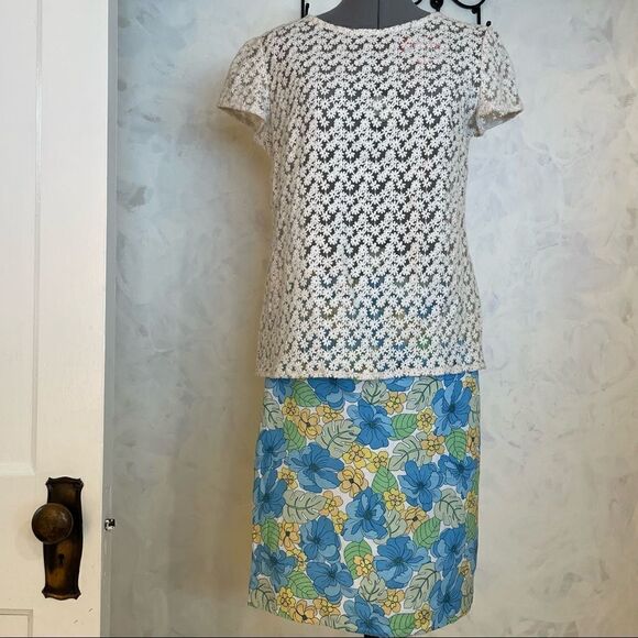 Norton McNaughton Petites blue and yellow floral linen blend skirt size 8P - Picture 10 of 12